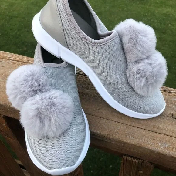 Sam Edelman Circus Pom Pom slip on sliver sparkle casual sneakers size 6 - Picture 2 of 8